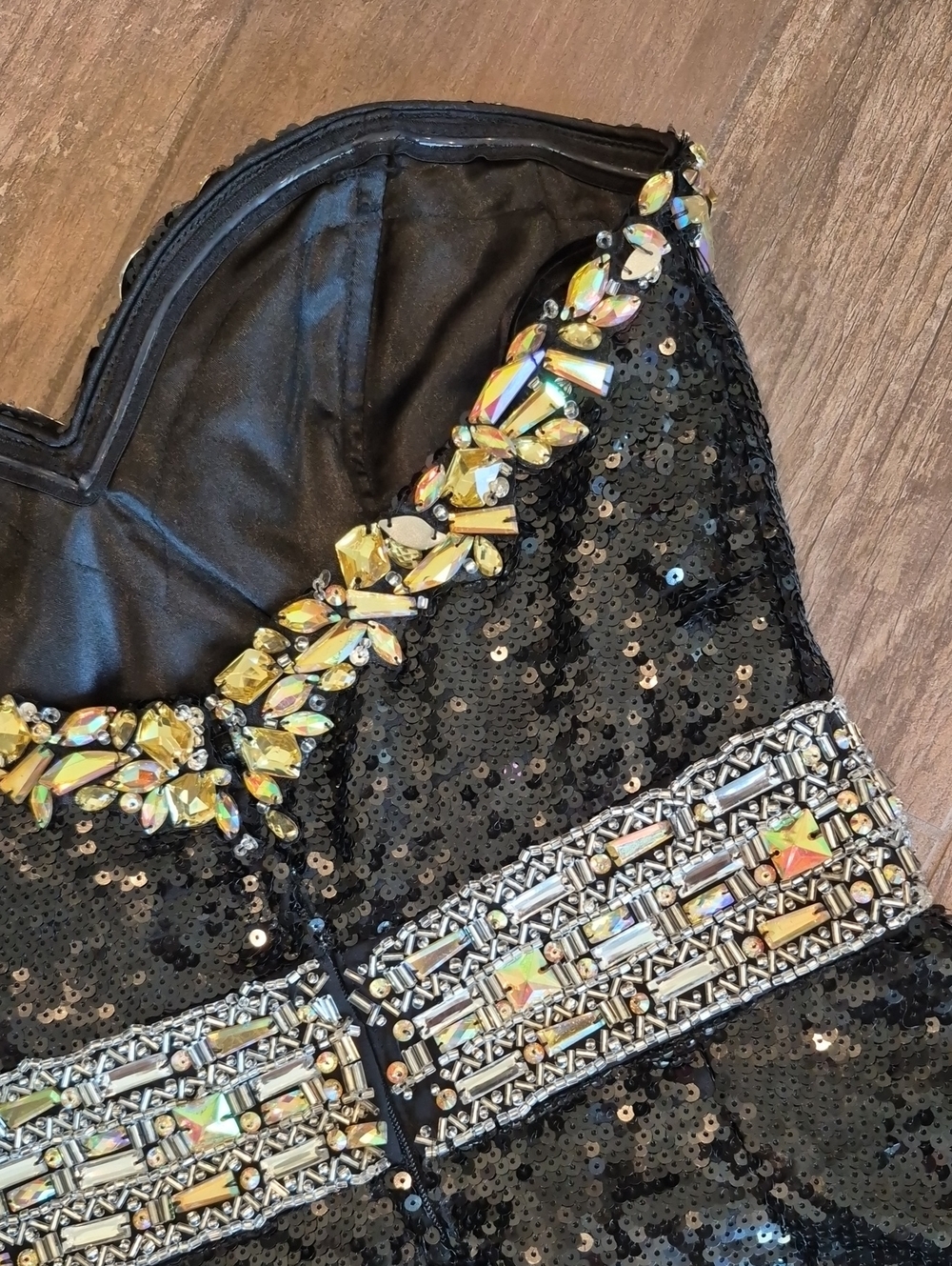 Vtg Sequin Rhinestone Strapless Fully Lined Sweetheart Neckline Mini Dress, 2 - Picture 12 of 15